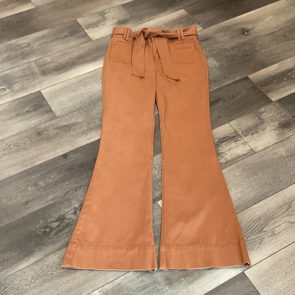 Express Rust Flared Pants with Belt